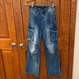 Fire and Rain cargo wide leg jeans, size 00